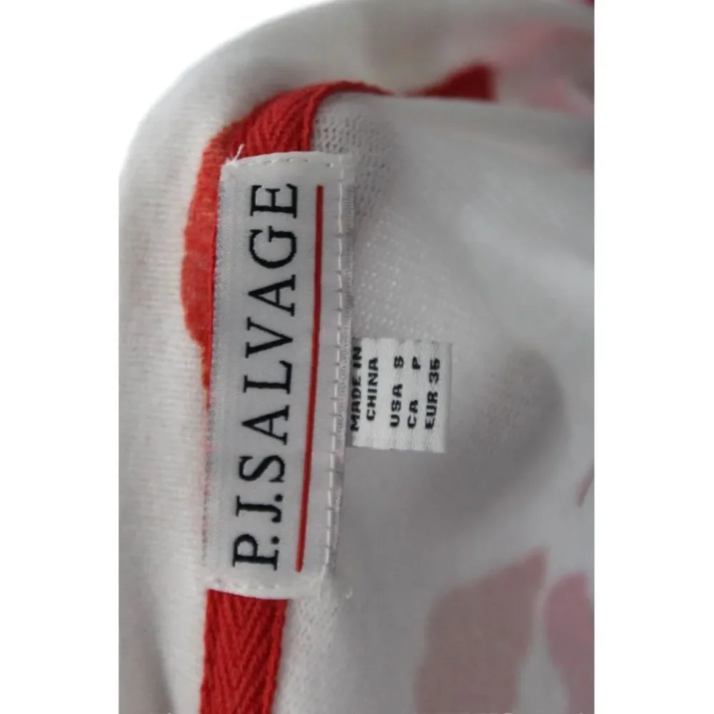 PJ Salvage Womens Textured Long Sleeve Round Neck Printed Top White Size S